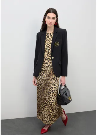 Vestido midi entallado con drapeado en estampado animal