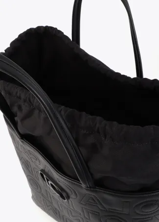 Deconstructed tote bag with monogram topstitching