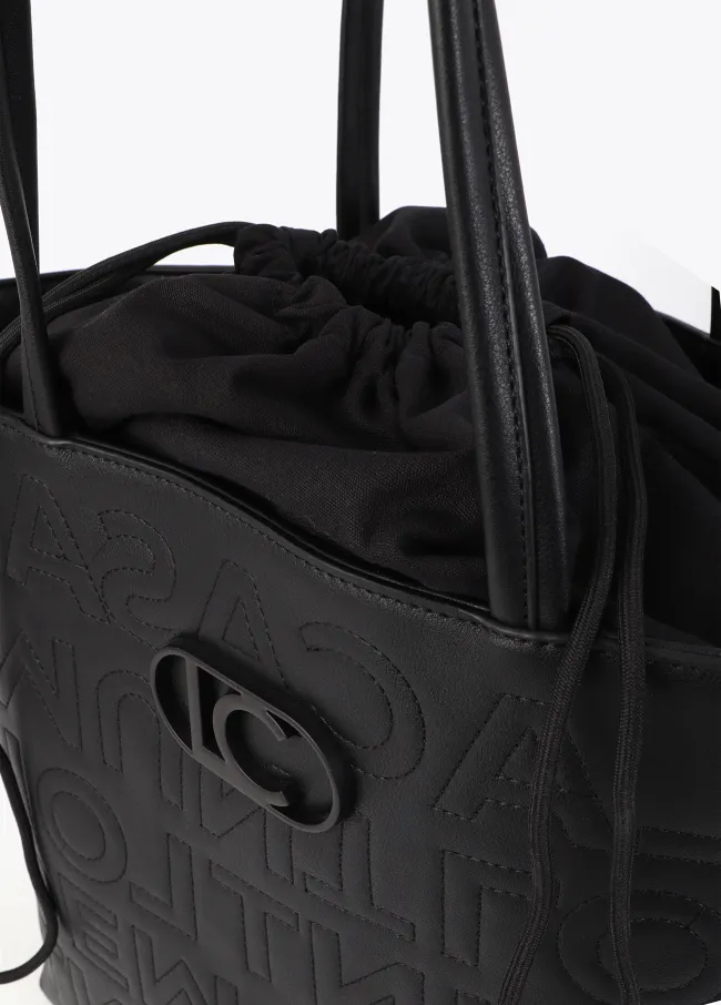 Deconstructed tote bag with monogram topstitching