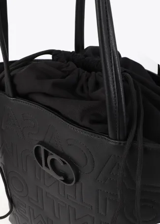 Deconstructed tote bag with monogram topstitching