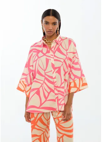 Leaf print drop sleeve shirt