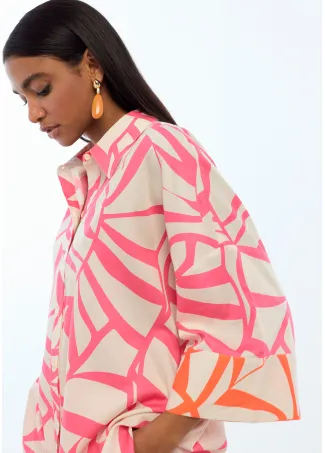 Leaf print drop sleeve shirt