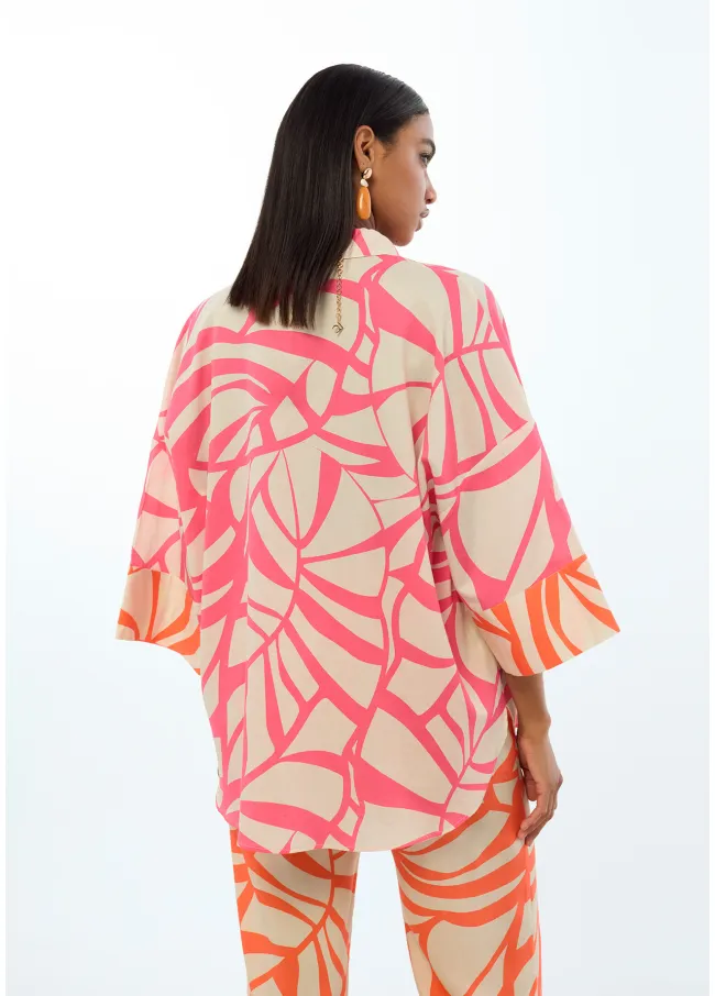 Camisa manga caída print hojas