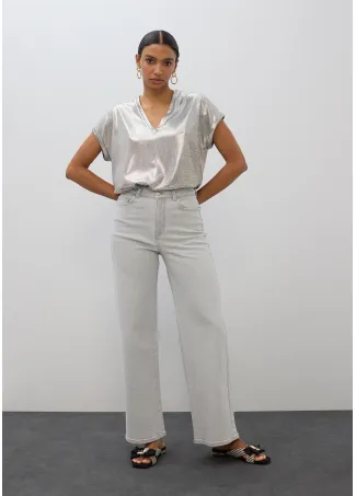 Denim recto largo efecto washed con strass