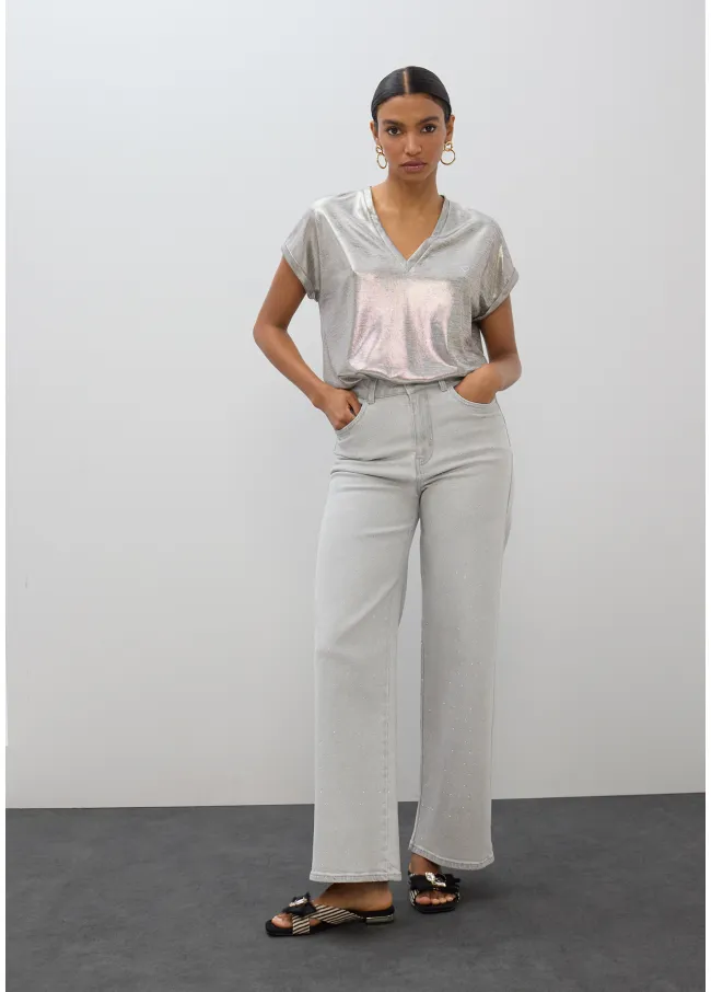 Long straight fit washed effect jeans with...