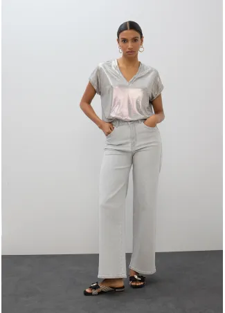 Denim recto largo efecto washed con strass