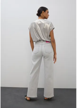 Denim recto largo efecto washed con strass