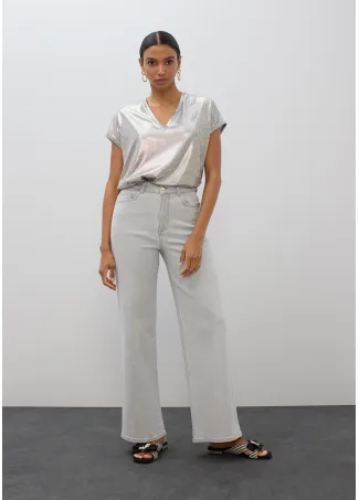 Denim recto largo efecto washed con strass