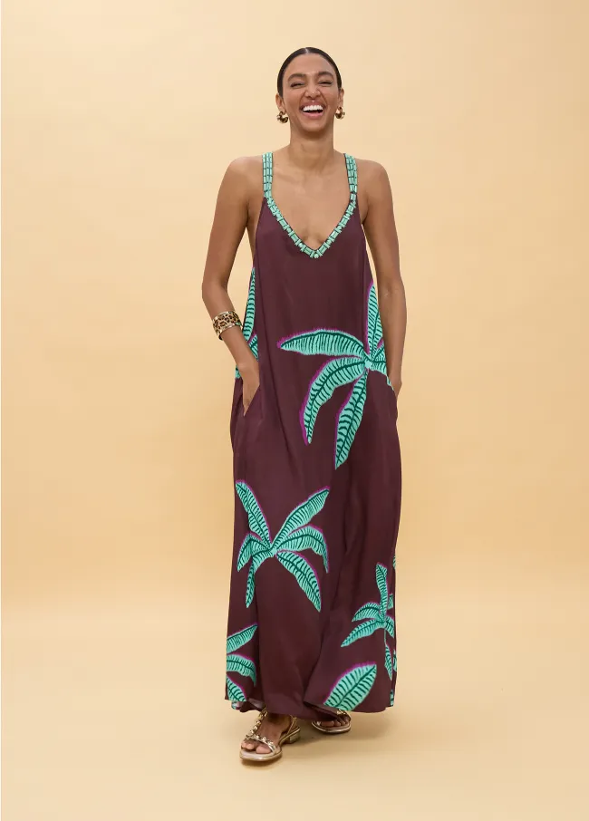 Vestido largo tirantes palmeras