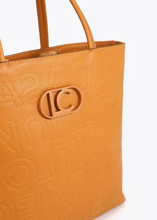 Deconstructed tote bag with monogram topstitching