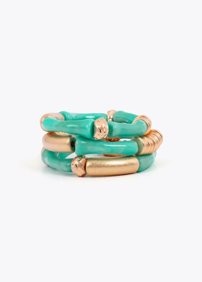 Pack de pulseras elásticas con piezas metálicas efecto bambú