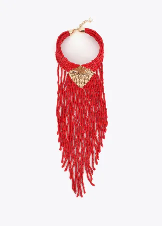 Coral beaded cascade necklace