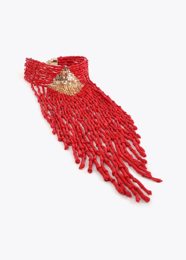 Coral beaded cascade necklace