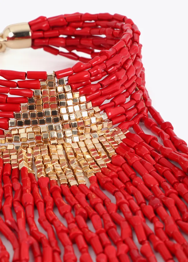 Coral beaded cascade necklace