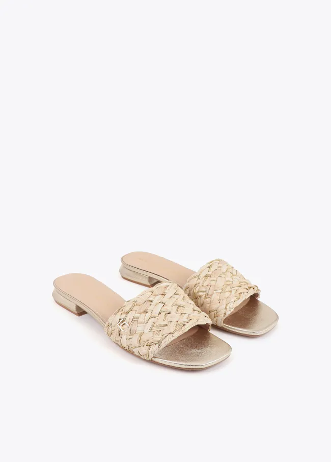 Metallic raffia-effect flat sandals