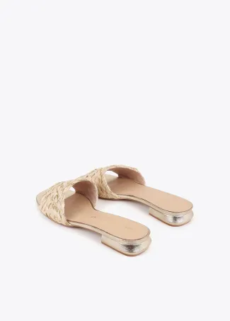 Metallic raffia-effect flat sandals