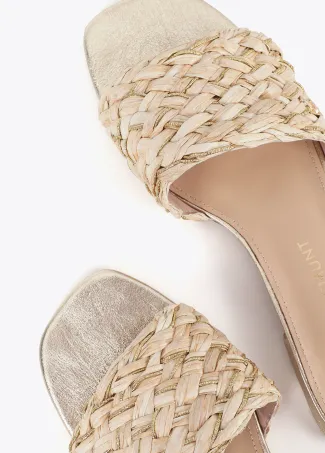 Metallic raffia-effect flat sandals