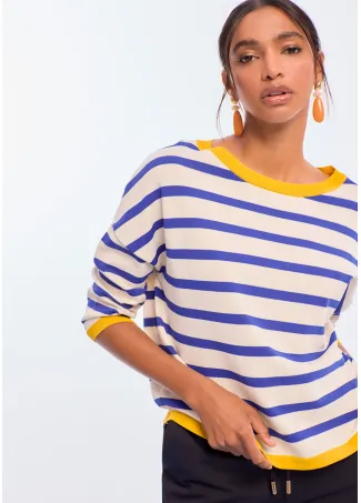 Two-tone striped sweater with contrast ribbing