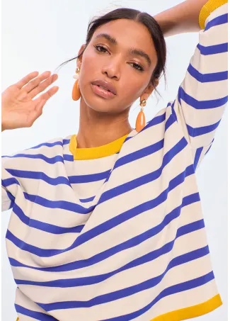 Two-tone striped sweater with contrast ribbing