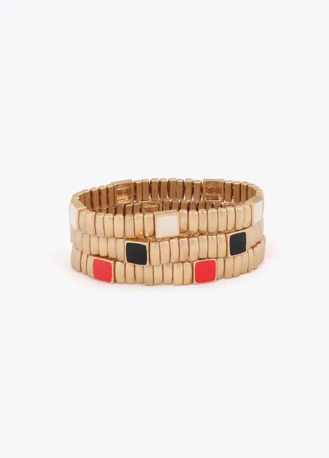 Set de pulseras elásticas metálicas con detalles de color