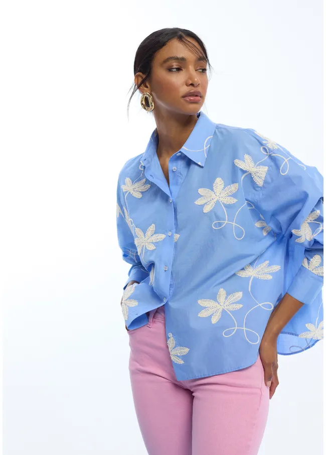 Cotton shirt with floral embroidery