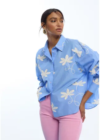 Cotton shirt with floral embroidery