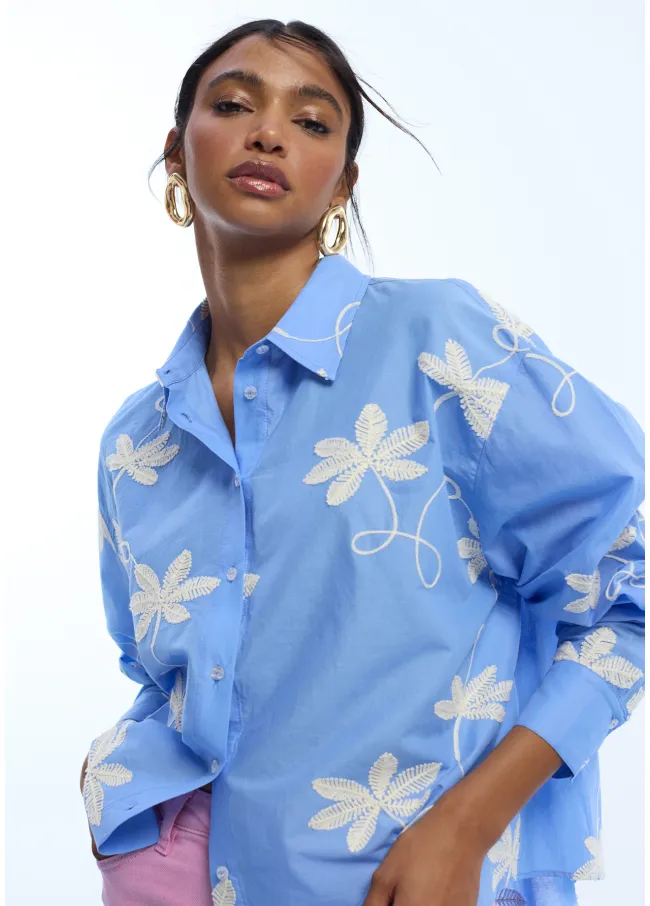 Cotton shirt with floral embroidery