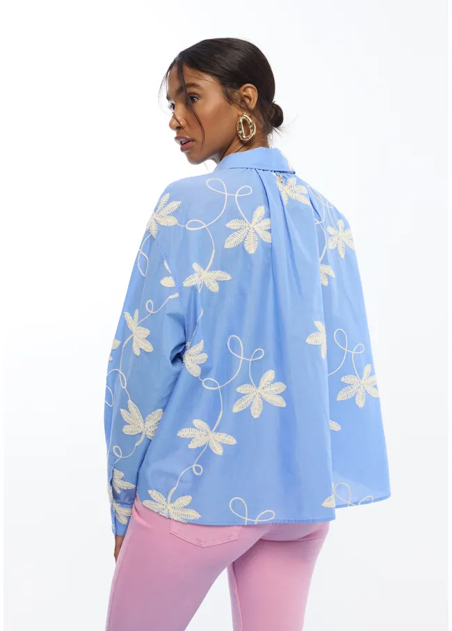 Cotton shirt with floral embroidery
