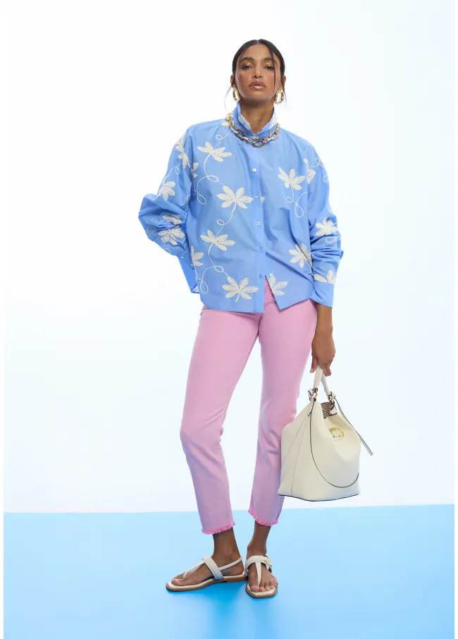 Cotton shirt with floral embroidery
