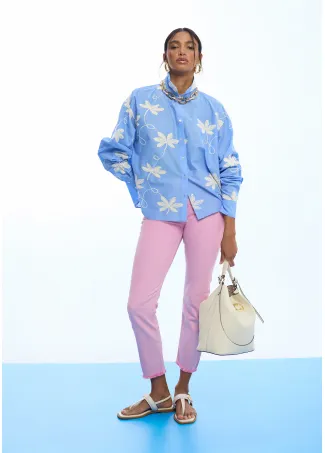 Cotton shirt with floral embroidery