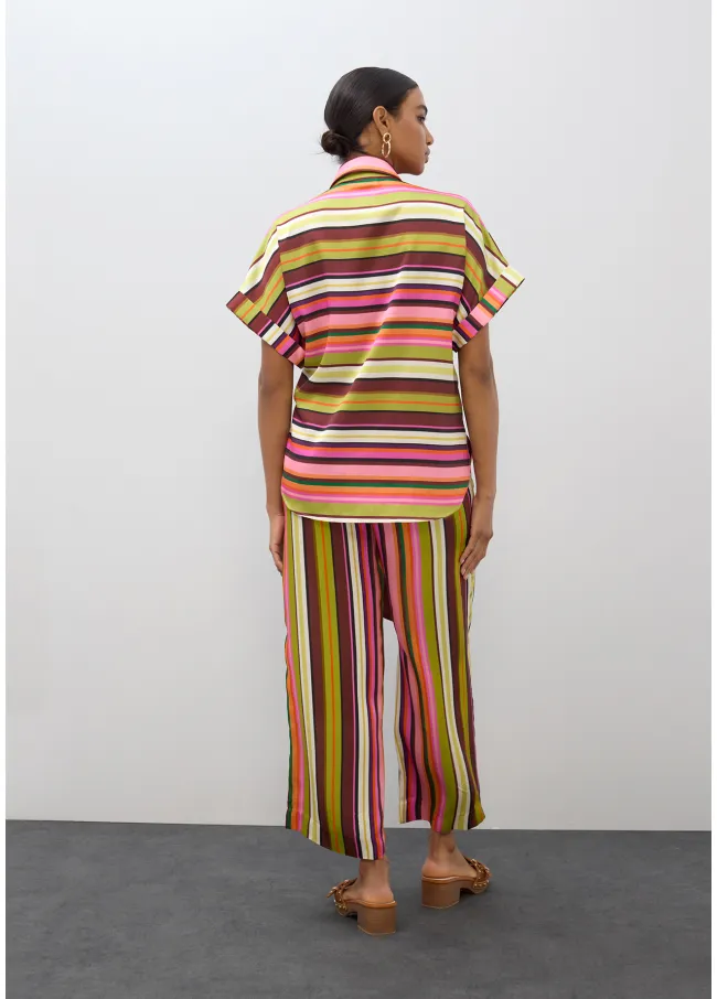 Multi-stripe print satin culottes