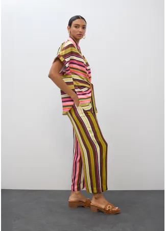 Multi-stripe print satin culottes
