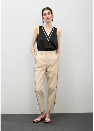 Straight-leg trousers with striped side bands