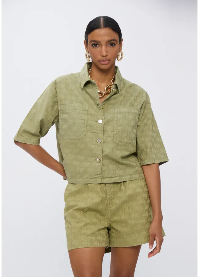 Twill jacquard Bermuda shorts with logo print