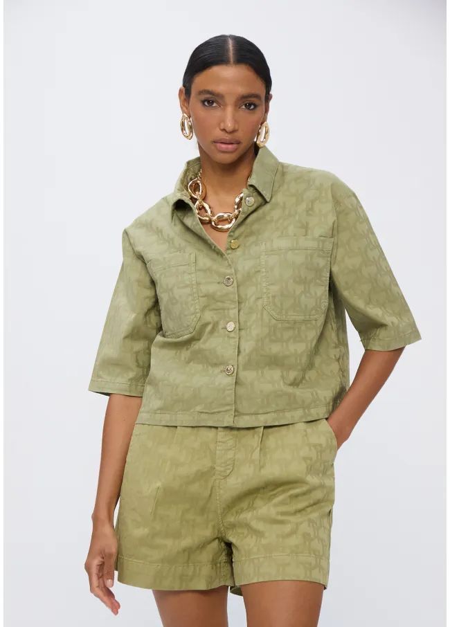 Twill jacquard Bermuda shorts with logo print