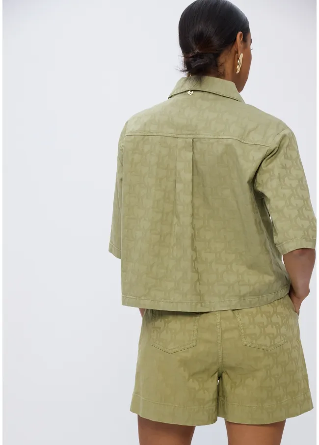 Twill jacquard Bermuda shorts with logo print