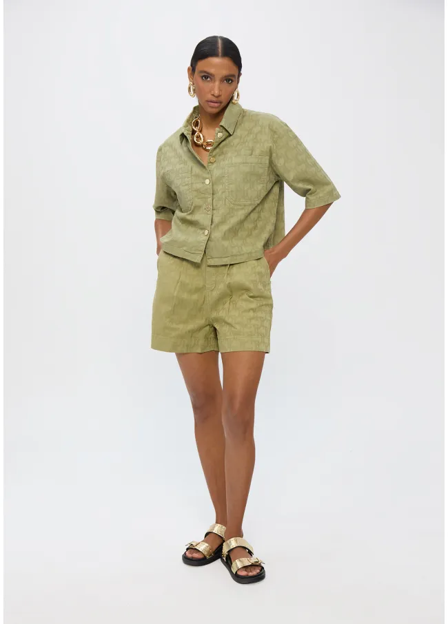Twill jacquard Bermuda shorts with logo print