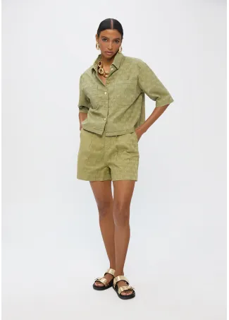 Twill jacquard Bermuda shorts with logo print