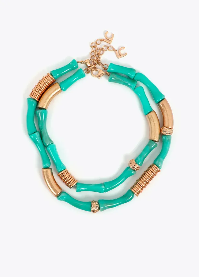 Pack of two contrast necklaces with bamboo-effect metal...