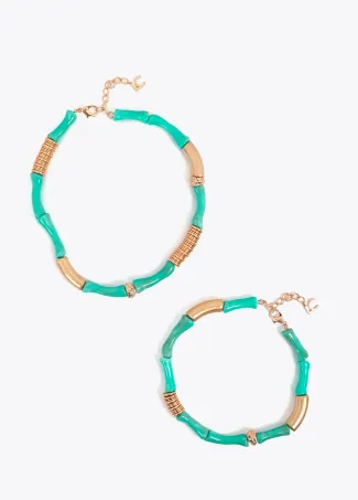 Pack collares con piezas metálicas efecto bambú