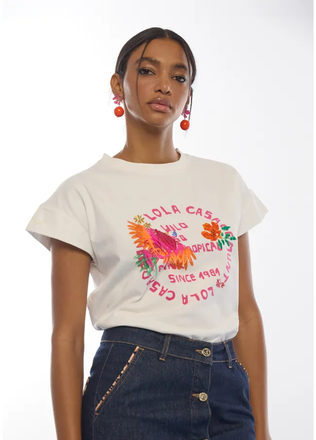 Parrot T-shirt with feathers
