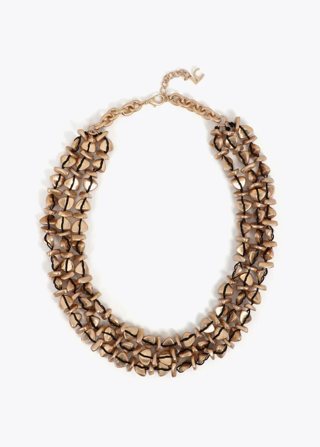Multi-strand necklace with stone bead appliqués