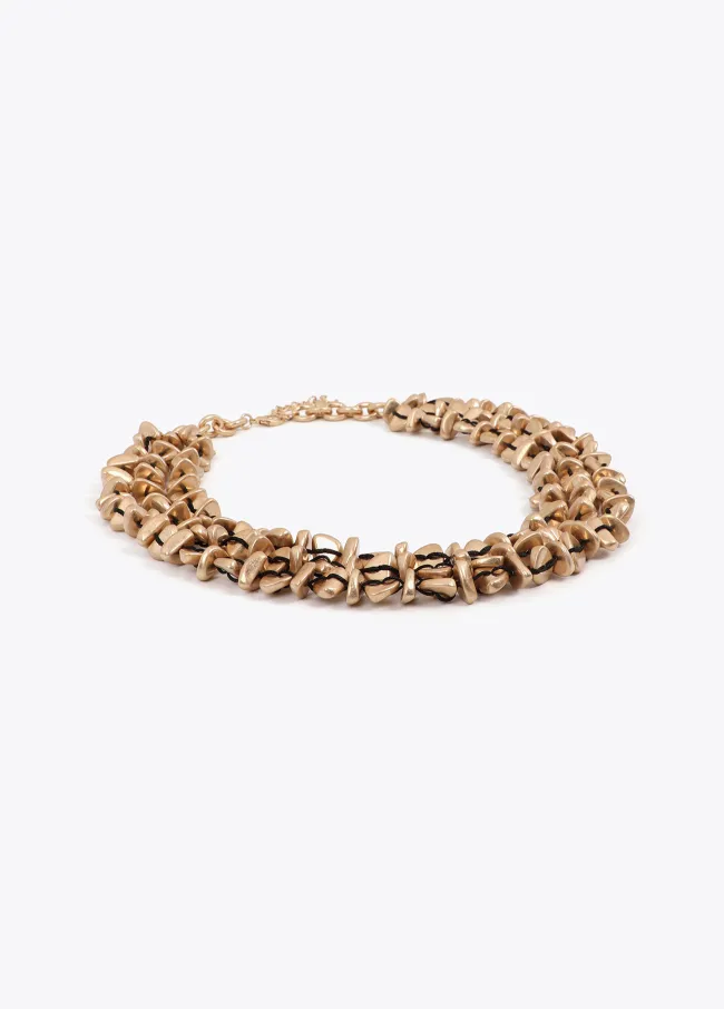 Multi-strand necklace with stone bead appliqués