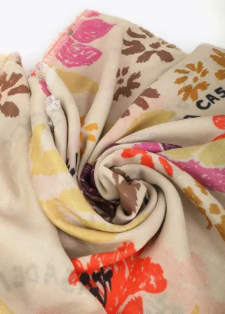 Scarf with floral and bird motif print