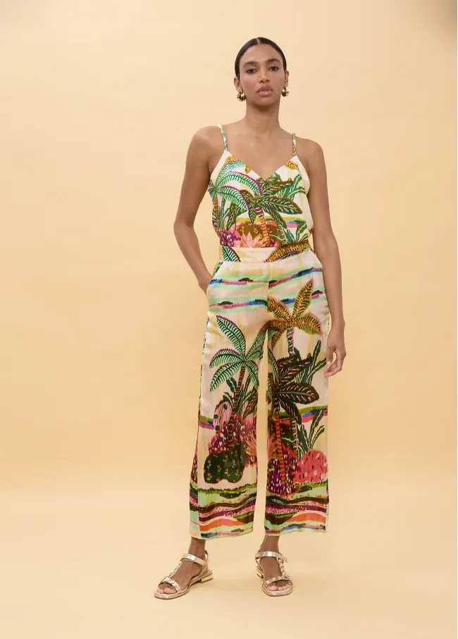 Multicoloured palm tree print trousers