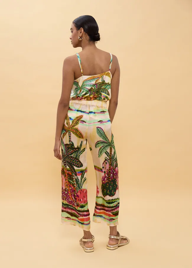 Multicoloured palm tree print trousers