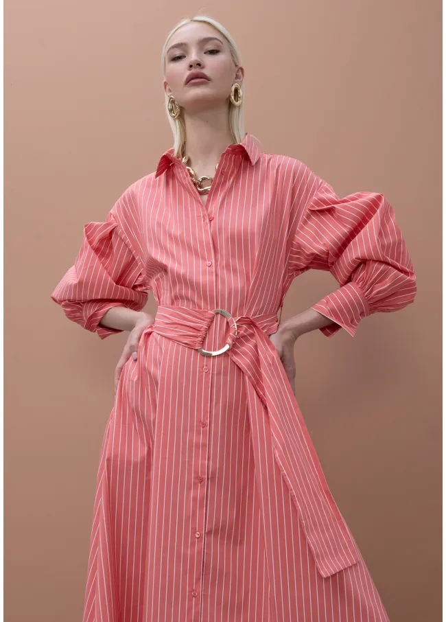 Striped poplin shirt dress with belt