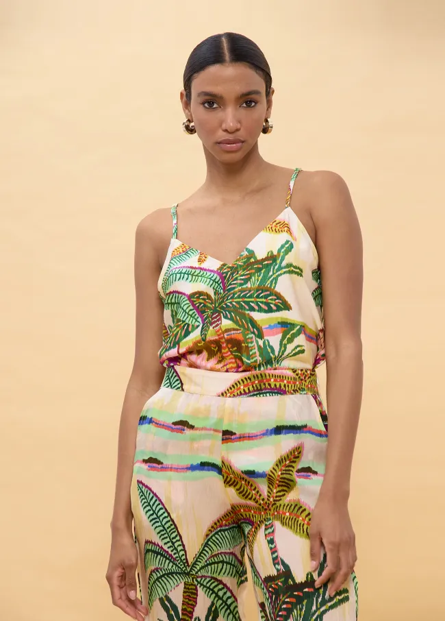 Top lencero estampado palmeras multicolor