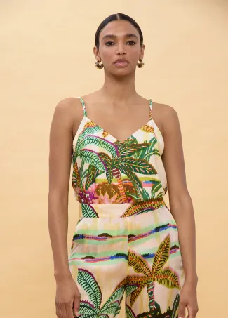 Top lencero estampado palmeras multicolor