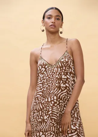 Vestido largo tirantes estampado manchas